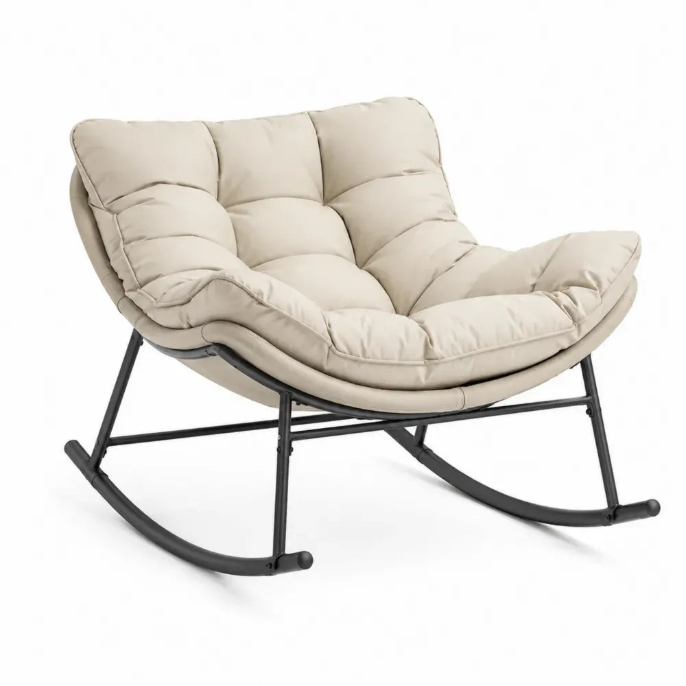 Garten Schaukelstuhl mit Polster Stahlrahmen Polyestergewebe Papasanform Beige Schwarz 110 x 95 x 90 cm