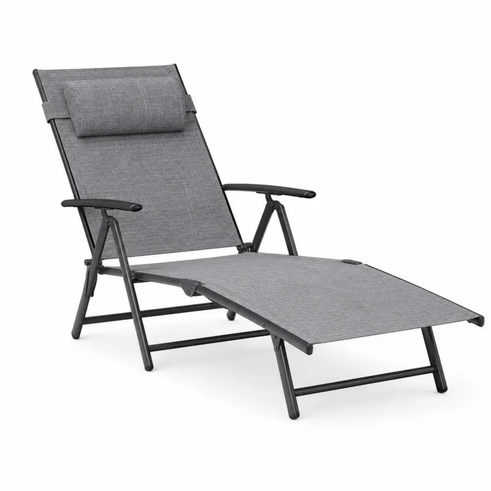 Gartenliege Sonnenliege klappbar mit Armlehnen und Kopfkissen 190 x 67 x 100 cm Stahlrohr PVC-beschichtetes Polyestergewebe Grau Schwarz