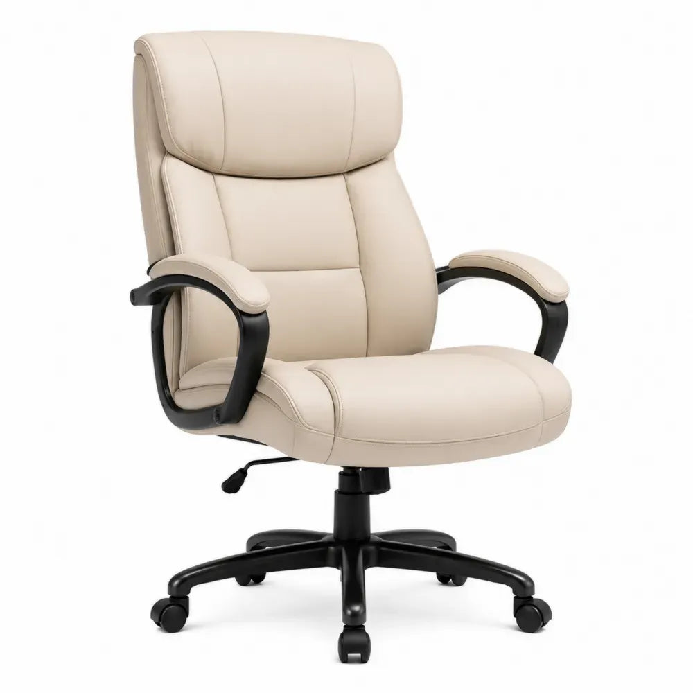 Bürostuhl Chefsessel höhenverstellbar mit Rollen Armlehnen und Wippmechanik PU Kunstleder beige schwarz 68 x 72 x 112 bis 122 cm