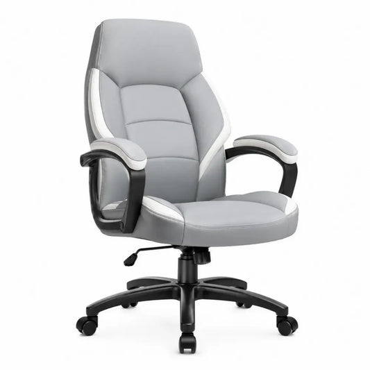 Bürostuhl Computerstuhl höhenverstellbar mit Rollen Armlehnen und Kippmechanik PU Kunstleder grau weiß schwarz 68 x 70 x 118 bis 128 cm