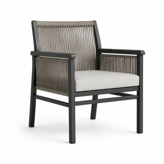 Gartenstuhl Loungesessel mit Armlehnen und Sitzkissen 70 x 72 x 88 cm pulverbeschichtetes Aluminium Polyesterkordel Schwarz Taupe Beige