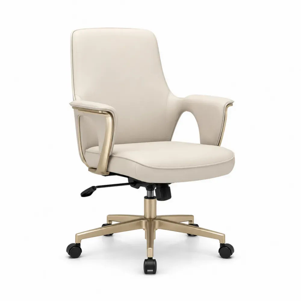 Bürostuhl Chefsessel höhenverstellbar mit Rollen Armlehnen und Kippmechanik PU Kunstleder beige goldfarben schwarz 68 x 70 x 105 bis 115 cm