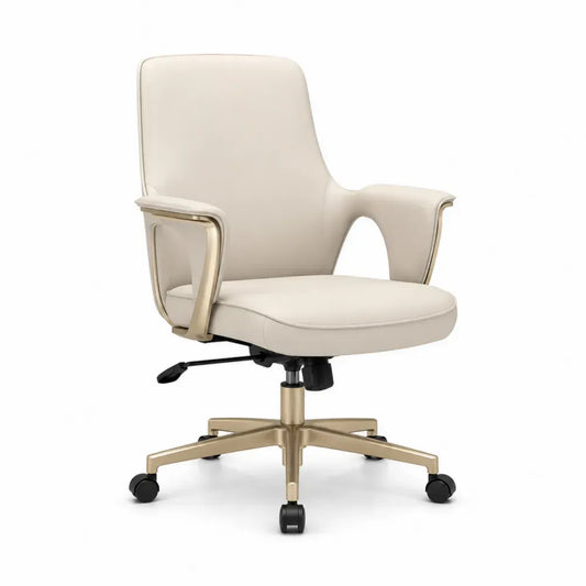 Bürostuhl Chefsessel höhenverstellbar mit Rollen Armlehnen und Kippmechanik PU Kunstleder beige goldfarben schwarz 68 x 70 x 105 bis 115 cm