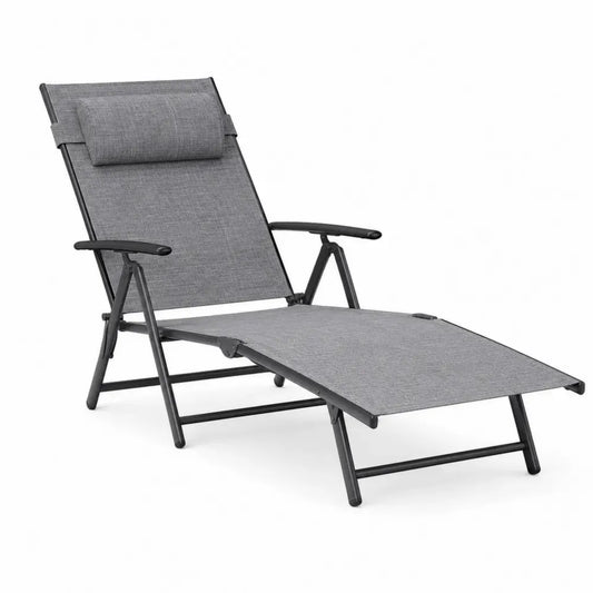 Gartenliege Sonnenliege klappbar mit Armlehnen und Kopfkissen 190 x 67 x 100 cm Stahlrohr PVC-beschichtetes Polyestergewebe Grau Schwarz