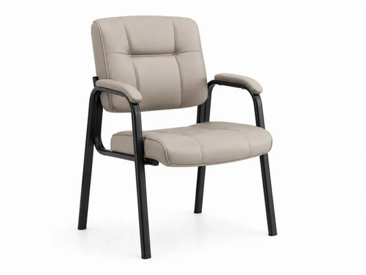 Besucherstuhl Konferenzstuhl mit Armlehnen PU Kunstleder Polsterung und Stahlrohrgestell beige schwarz 58 x 62 x 88 cm