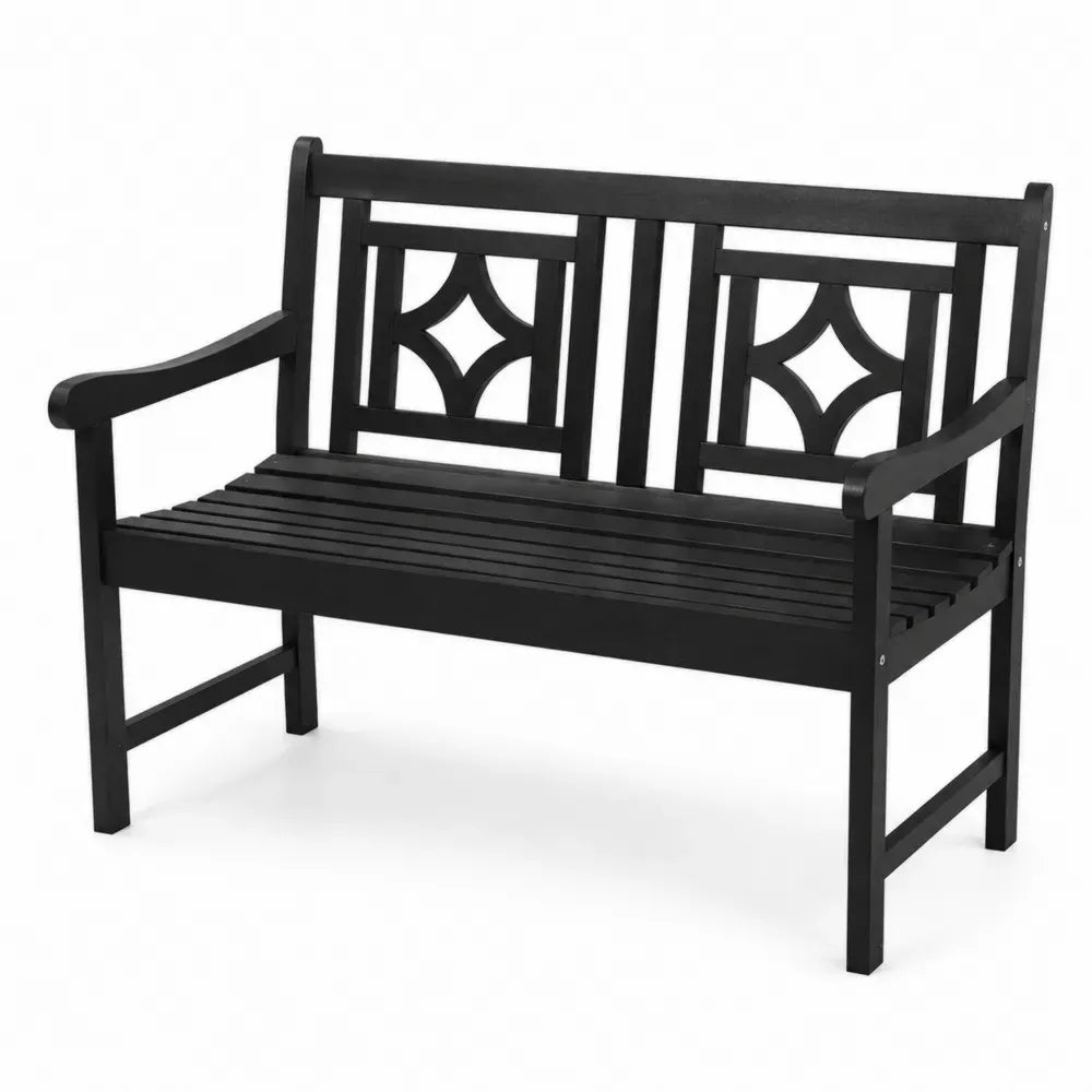 Gartenbank 2 Sitzer rechteckig mit Armlehnen 122 x 60 x 90 cm Akazienholz Schwarz