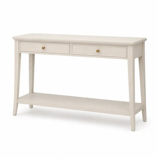 Konsolentisch mit 2 Schubladen und Ablage 110 x 35 x 80 cm MDF Kiefernholz rechteckig Cremeweiß Messingfarben